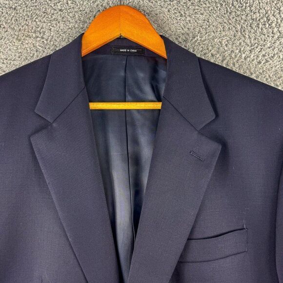 Chaps Blazer Men 44L Blue Wool Suit Jacket Business Casual Wedding Gold Buttons - Picture 2 of 15